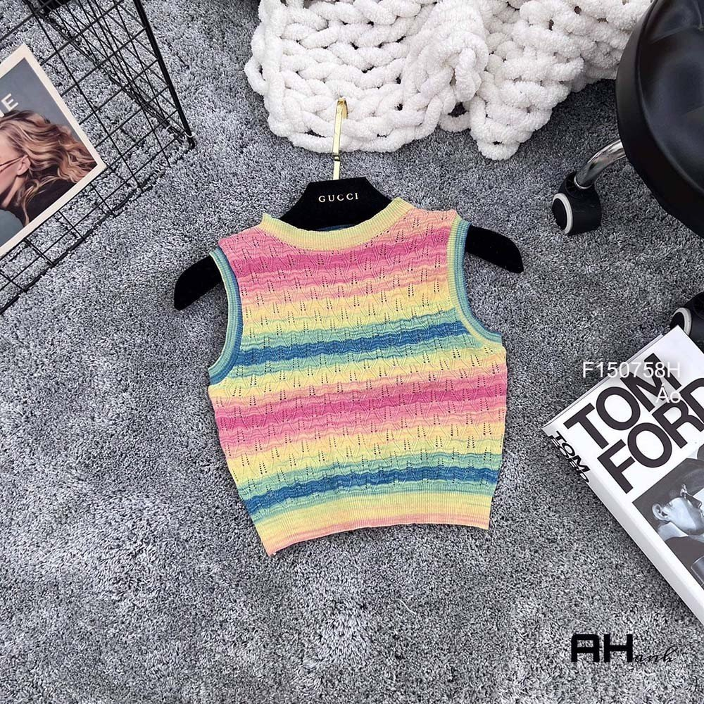 Áo len sọc dáng croptop phối loang màu sát nách hàng Qc!