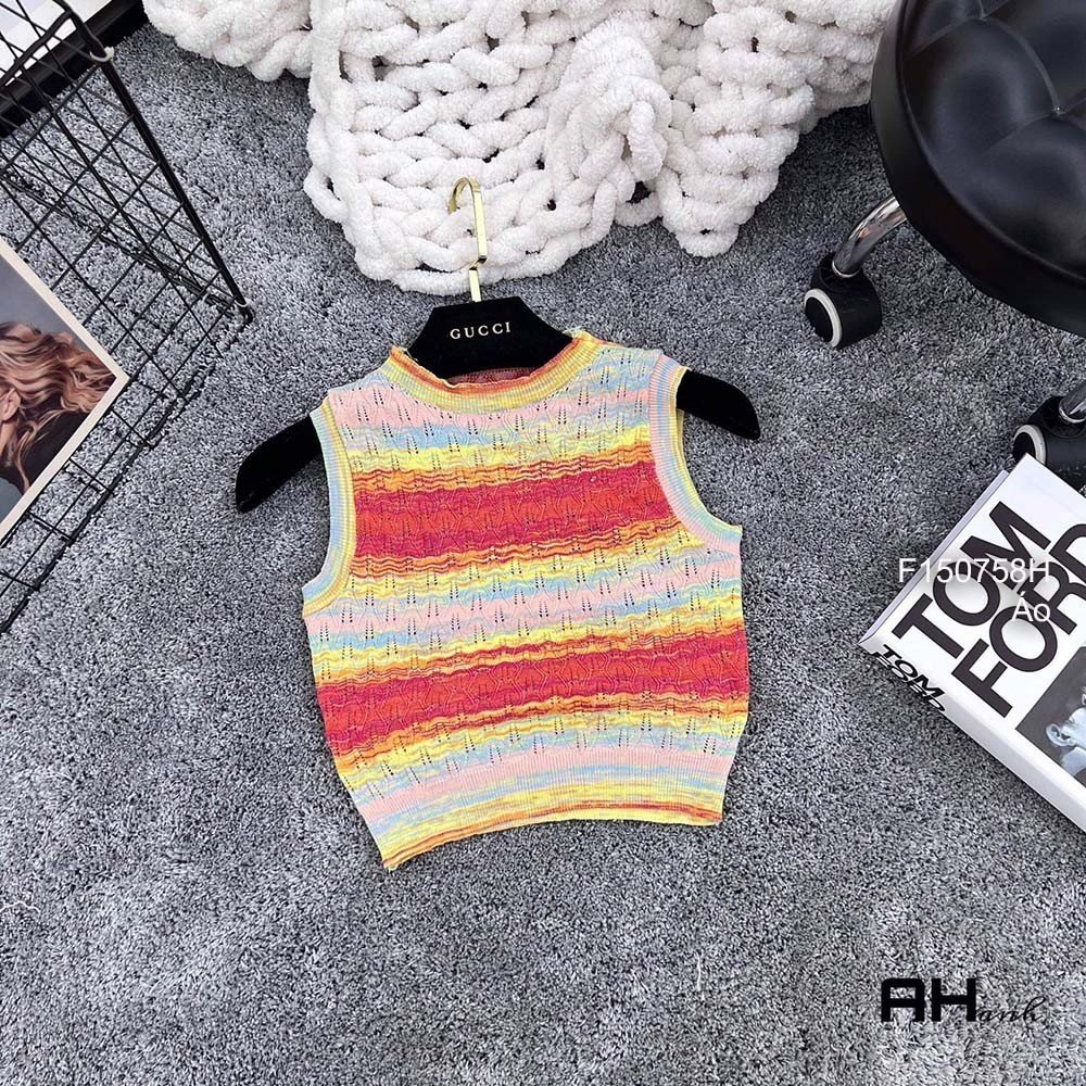 Áo len sọc dáng croptop phối loang màu sát nách hàng Qc!