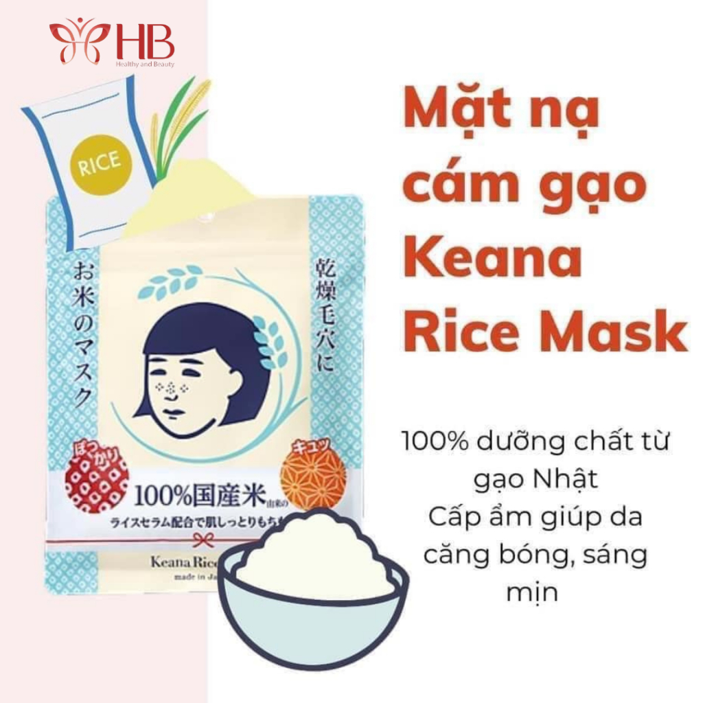 Mặt nạ cám gạo Keana Nhật Bản, mặt nạ dưỡng ẩm dưỡng trắng da thu nhỏ lỗ chân lông Keana Rice Mask (Gói 10 miếng)