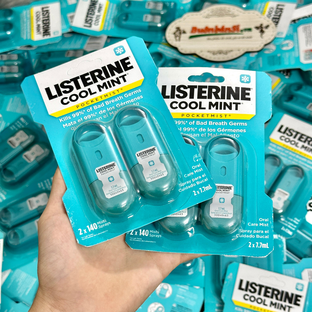 Set 2 Chai Xịt Thơm Miệng Listerine Cool Mint Pocketmist Mỹ - 7.7ml x 2 Chai
