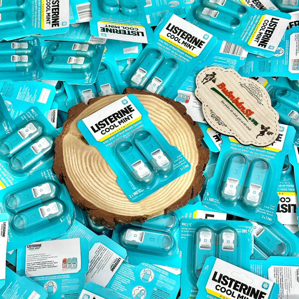 Set 2 Chai Xịt Thơm Miệng Listerine Cool Mint Pocketmist Mỹ - 7.7ml x 2 Chai