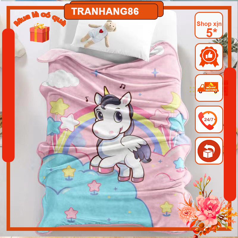 Chăn Tuyết Nhung siêu nhẹ chăn cho bé mẫu ngựa Pony mới-drap beding