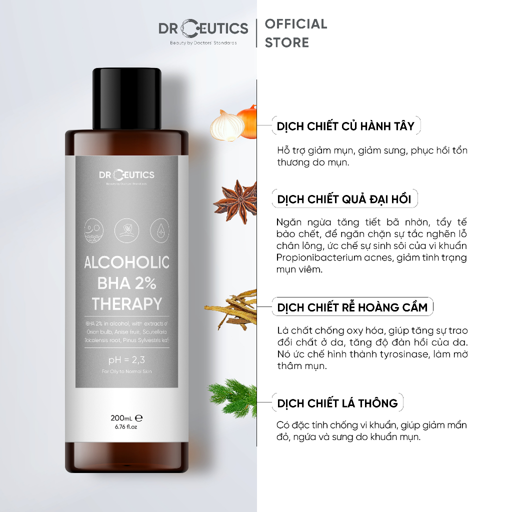 DRCEUTICS Dung Dịch Làm Sạch Và Cân Bằng Da BHA 2% ACOLHOLIC (Nền Cồn)