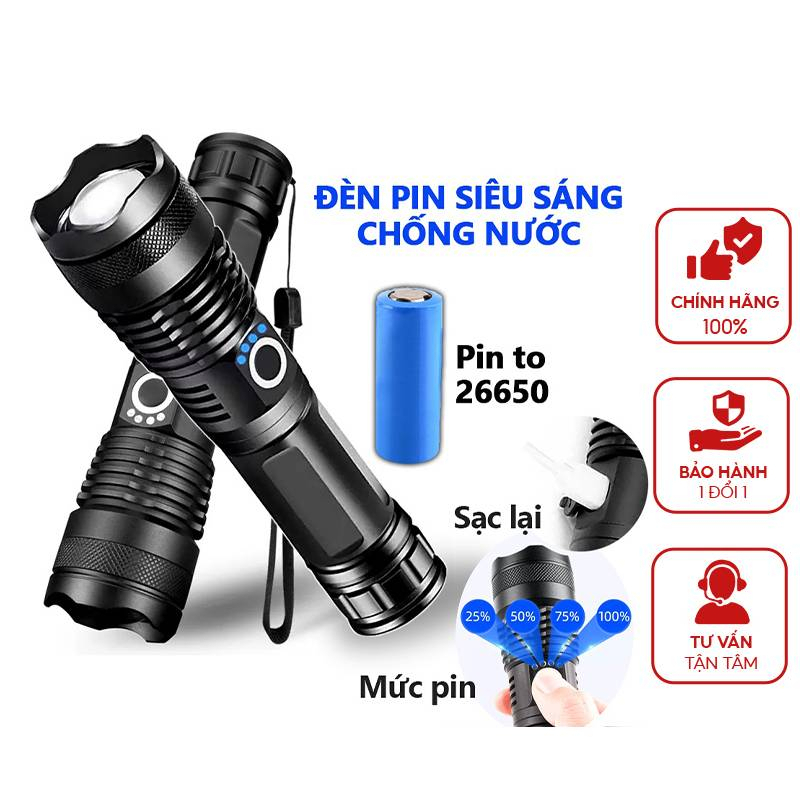 Đèn Pin XHP Siêu Sáng Cầm Tay Pin Trâu - Vỏ Kim Loại Chống Nước - 5 Chế Độ Chiếu Sáng | BigBuy360 - bigbuy360.vn