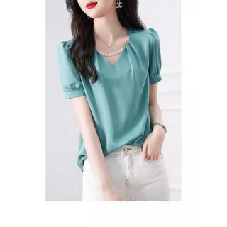 Áo sơ mi nữ kiểu công sở cổ V đính cườm xinh xắn