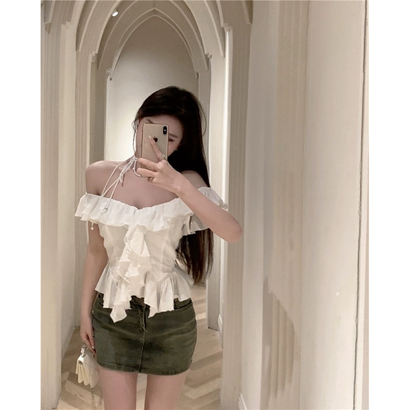 Áo trễ vai chất vải voan tơ lưng chun freesize- M35