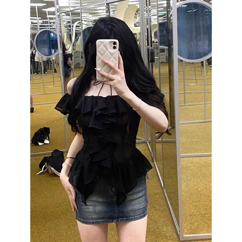 Áo trễ vai chất vải voan tơ lưng chun freesize- M35
