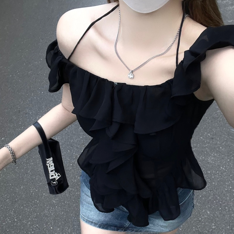 Áo trễ vai chất vải voan tơ lưng chun freesize- M35