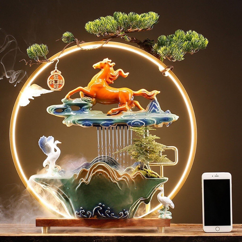 Đài Thưởng Trầm Thác Nước Hươu Tài Lộc Tặng Tân Gia, Khai Trương, Tân Gia