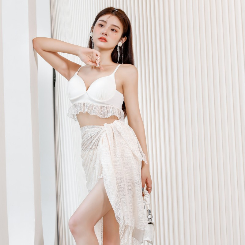 Set Đi Biển Khăn Choàng Bikini 2 Mảnh 3 Chi Tiết Bra Nâng Ngực Váy Rời Che Mông Áo Tắm Kín Đáo Đồ Bơi Cao Cấp NAP-B317.1