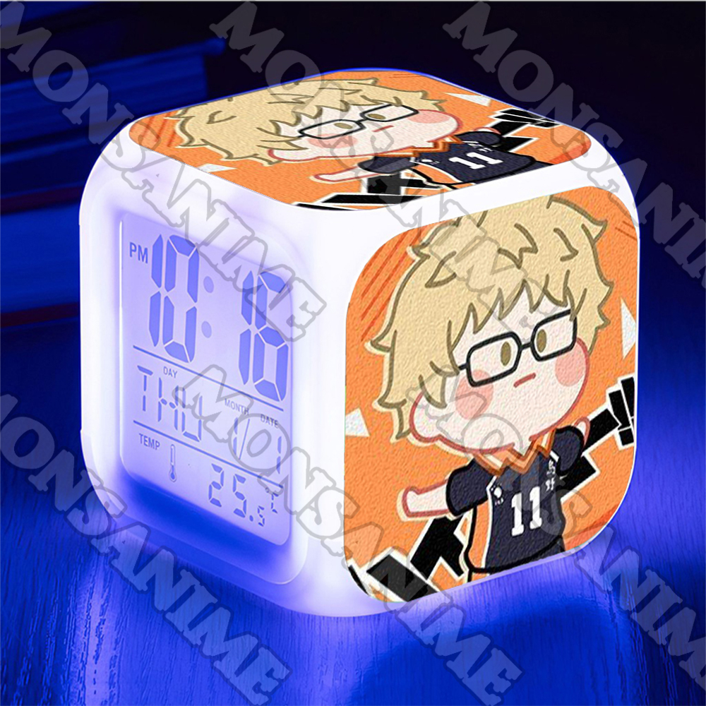 Đồng hồ báo thức để bàn in hình HAIKYUU ver MẶT NGƠ anime chibi LED đổi màu