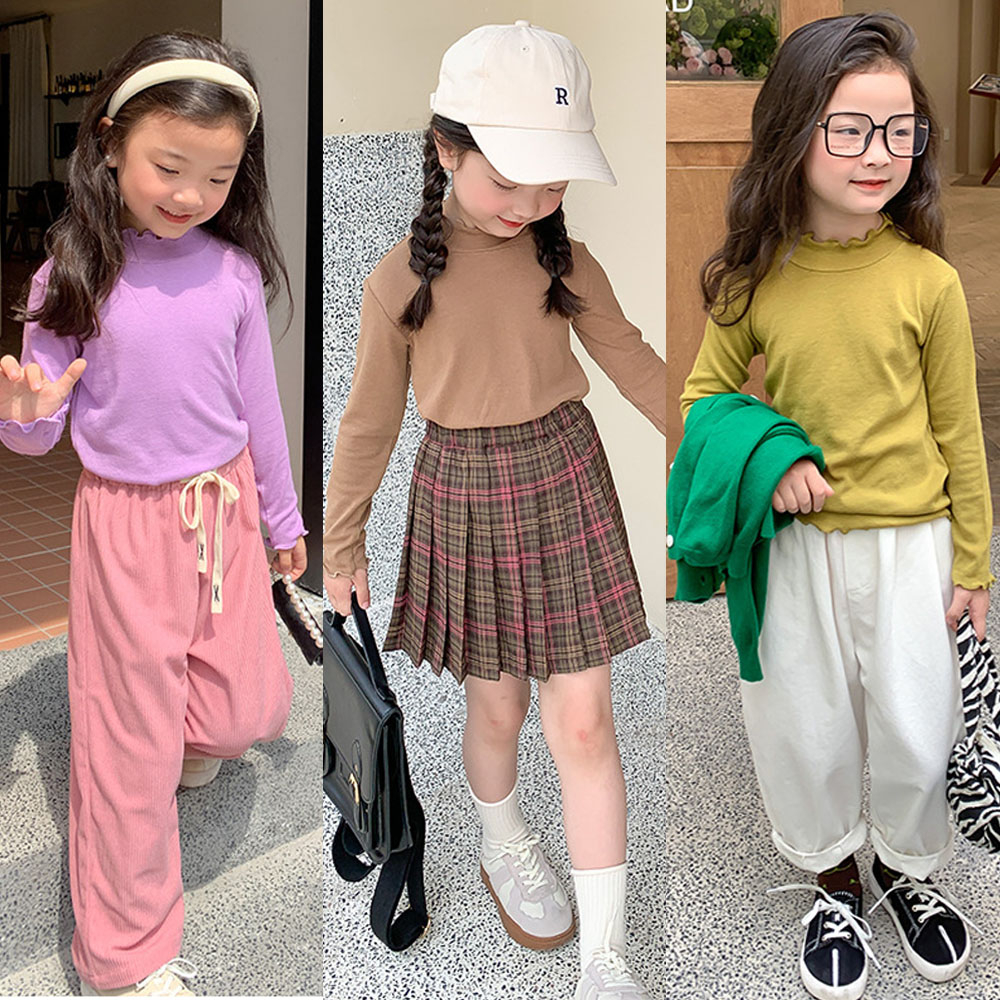 Áo thun mỏng dài tay cho bé gái 2-8 tuổi hãng AMBB KIDS mặc mùa xuân thu cổ 3 phân viền bèo vải thun co giãn mềm mịn