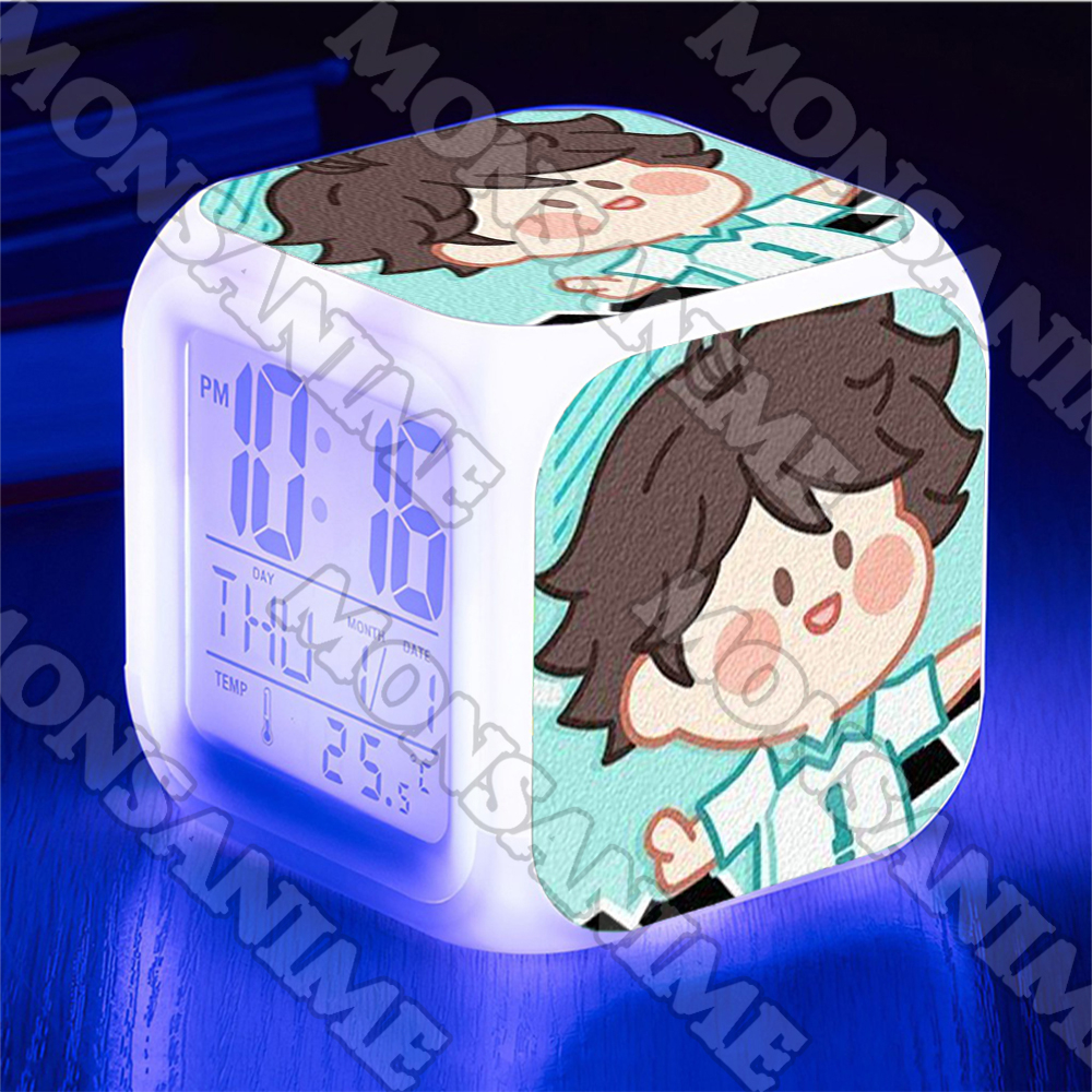 Đồng hồ báo thức để bàn in hình HAIKYUU ver MẶT NGƠ anime chibi LED đổi màu