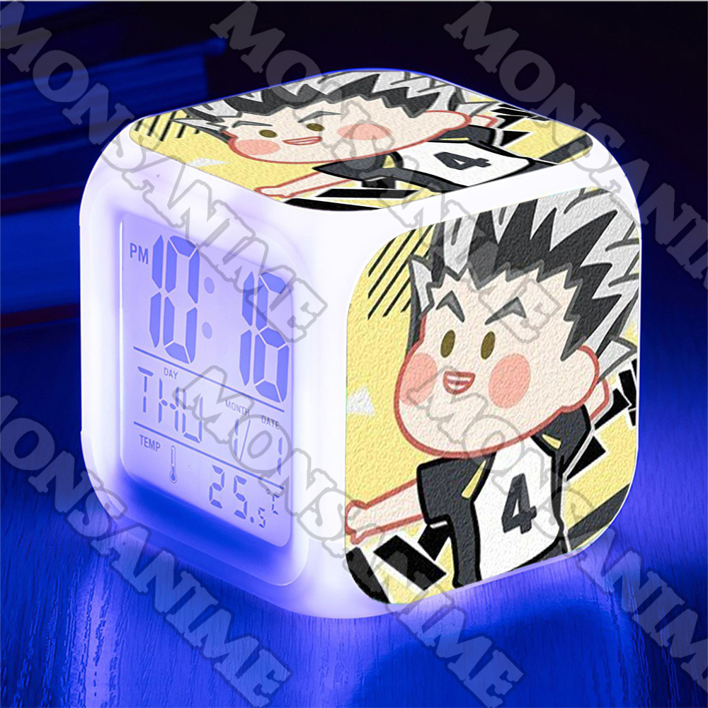 Đồng hồ báo thức để bàn in hình HAIKYUU ver MẶT NGƠ anime chibi LED đổi màu