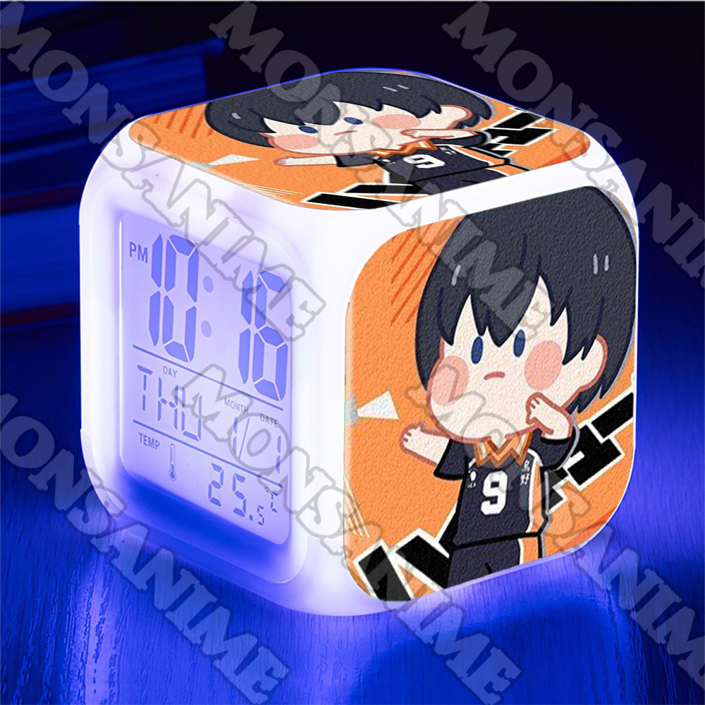 Đồng hồ báo thức để bàn in hình HAIKYUU ver MẶT NGƠ anime chibi LED đổi màu