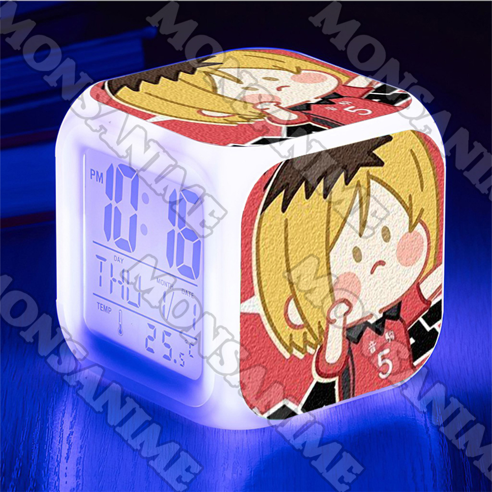 Đồng hồ báo thức để bàn in hình HAIKYUU ver MẶT NGƠ anime chibi LED đổi màu