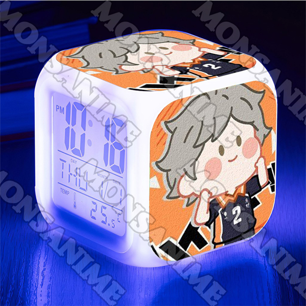 Đồng hồ báo thức để bàn in hình HAIKYUU ver MẶT NGƠ anime chibi LED đổi màu