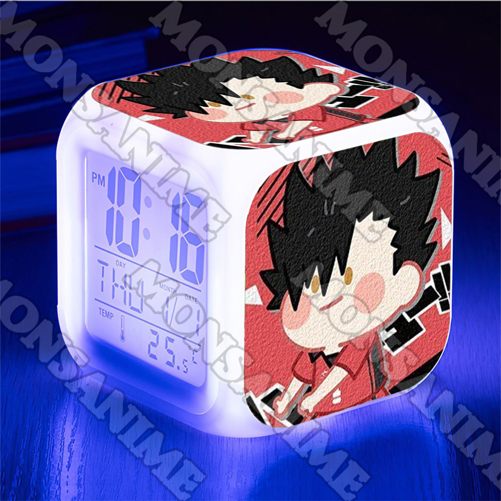 Đồng hồ báo thức để bàn in hình HAIKYUU ver MẶT NGƠ anime chibi LED đổi màu