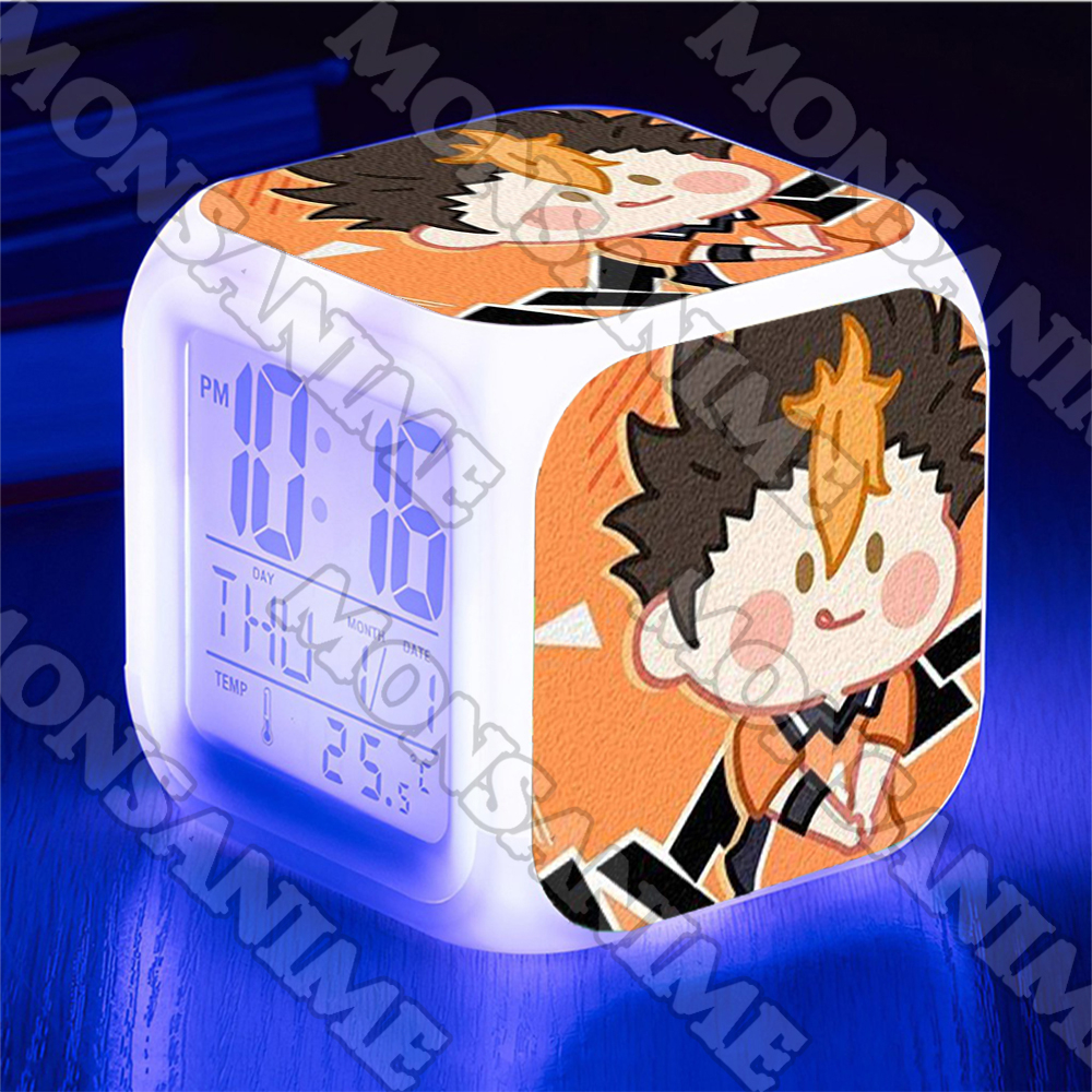 Đồng hồ báo thức để bàn in hình HAIKYUU ver MẶT NGƠ anime chibi LED đổi màu
