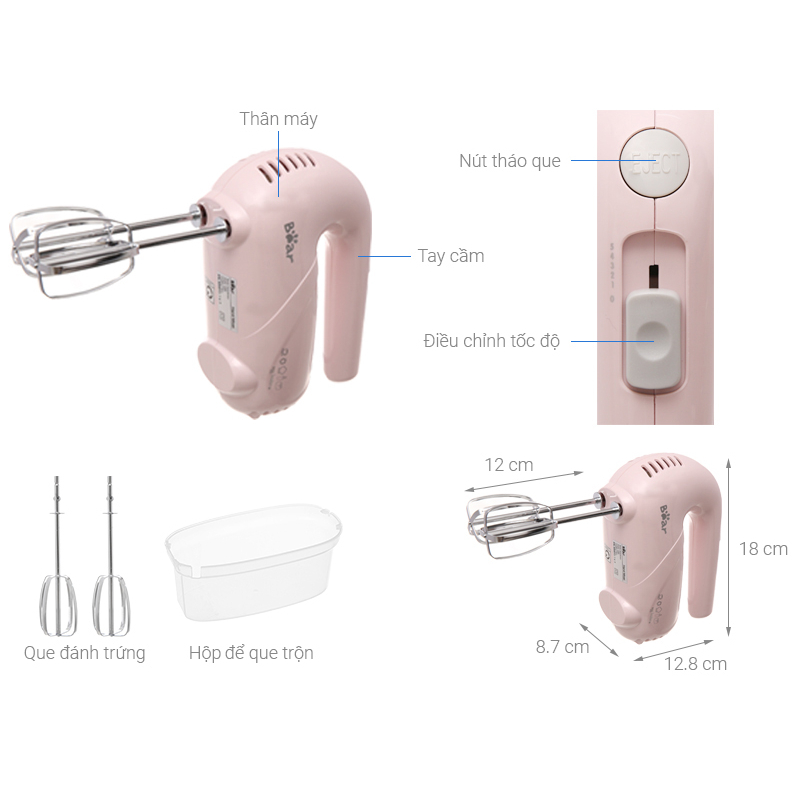 Máy Đánh Trứng Cầm Tay Bear DDQ-A01G1 | Hàng Chính Hãng | Bảo Hành 18 Tháng | Mimax Store