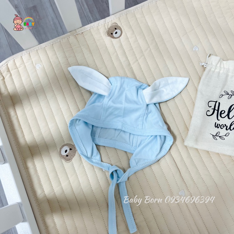 Anminaza - Phụ kiện sơ sinh mũ thỏ buộc dây và bao tay chân sợi tre mềm xinh cho bé AMI723A