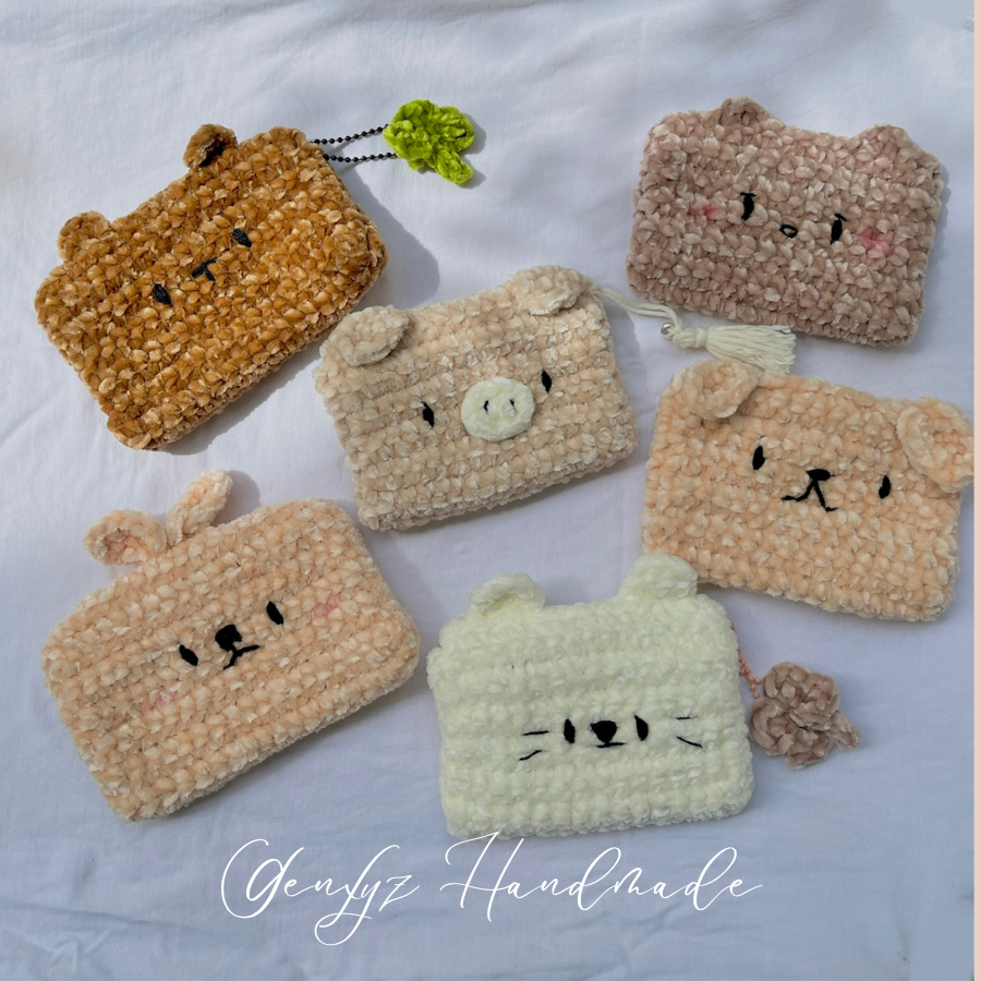 Ví bóp mini bằng len để thẻ ATM, Ví nữ bằng len handmade mini nhỏ gọn hình con vật siêu đáng yêu Gen xyz