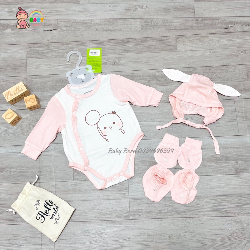 Anminaza - Body chip dài tay sợi tre cài lệch mềm mịn, xinh xắn cho bé AMI03723