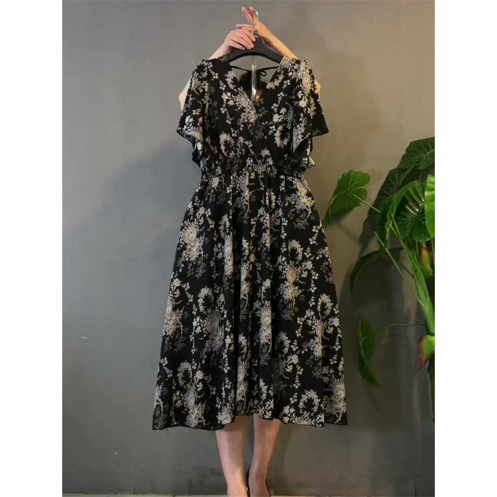 MẬP STYLE ĐẦM ĐEN IN BÔNG, CHẤT LỤA MÁT, MAY THUN BO EO SIZE 50-90 KG