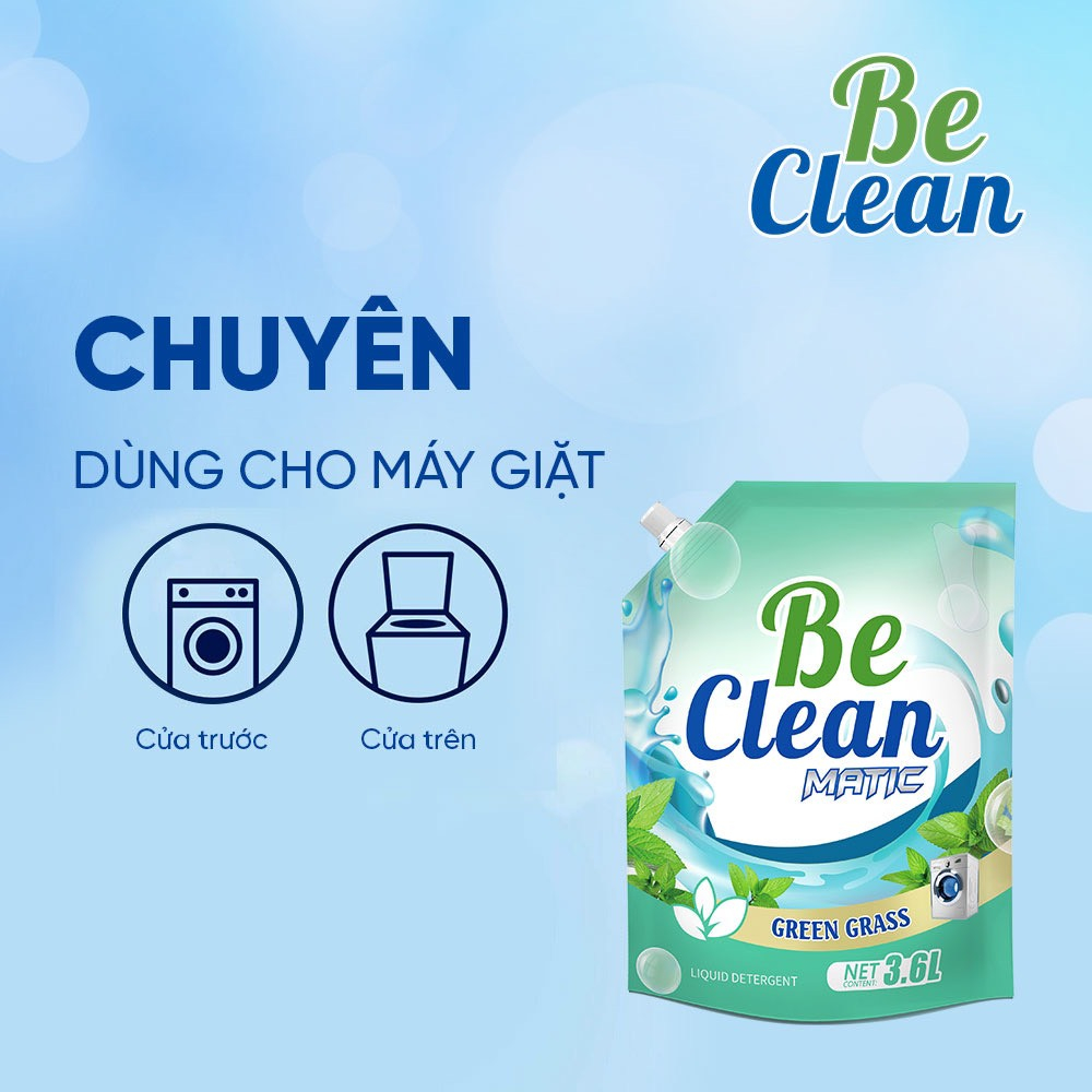 Nước Giặt Xả Be Clean 3600ml, Hương Cỏ Xanh Siêu Thơm, Làm Mềm Vải, Không Gây Kích Ứng Da