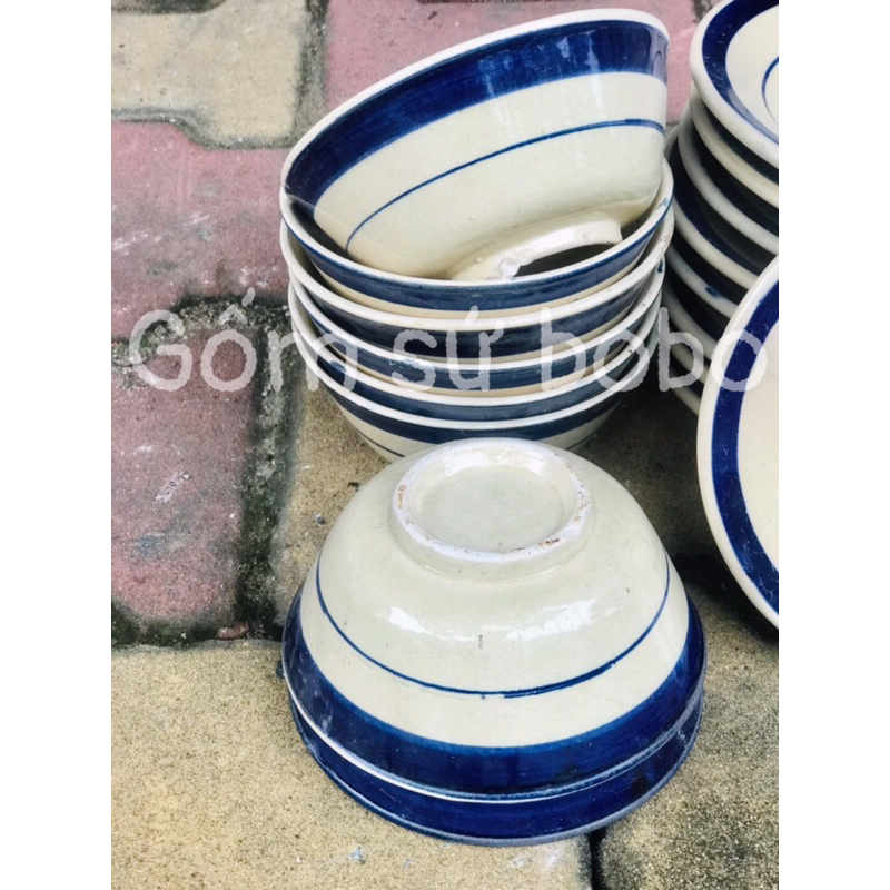 Chén cơm + dĩa lót chỉ xanh hàng mộc thường