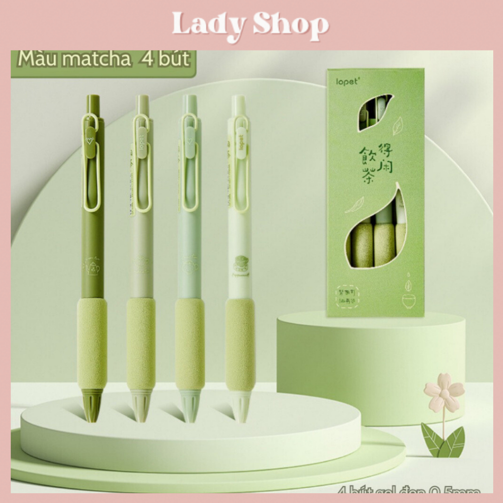 Set 4 Bút Bi Mực Gel 0.5mm Matcha Cà Phê Cực Xinh