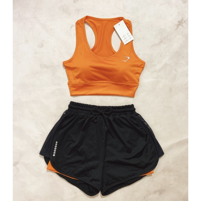 Bộ Bra/Croptop & Quần Đùi 2 Lớp Cao Cấp, Bộ Tập Gym Yoga Erobic Nữ,Vải Dày Dặn, Thấm Hút Mồ Hôi Tốt,Co Giãn