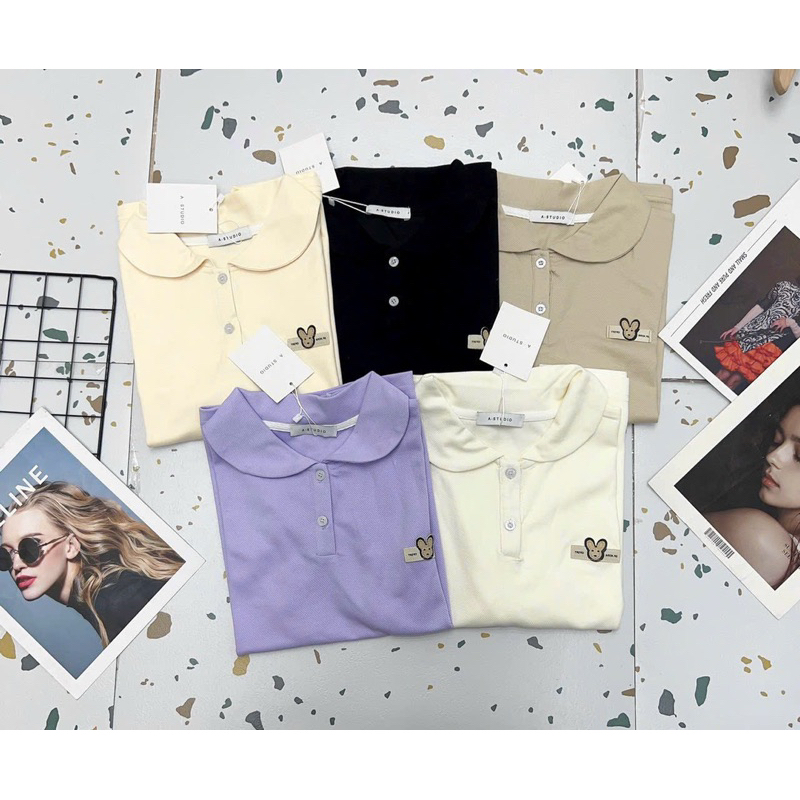 Áo polo cổ sen trơn , tag gấu ngực