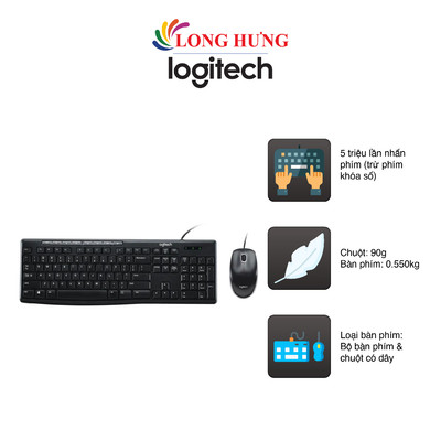 Combo chuột và bàn phím có dây Logitech MK200 - Hàng chính hãng