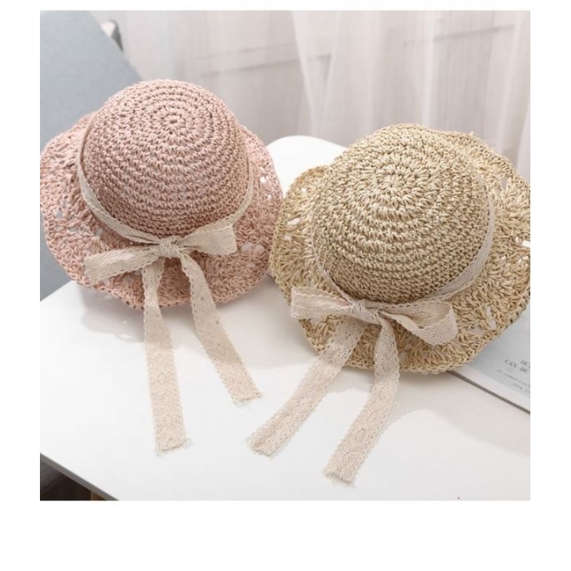 Mũ cối vành bèo đan tay thắt nơ trẻ em siêu dễ thương mang nhẹ dễ gắp gọn thích hợp đi chơi NaHi ngochieu1111