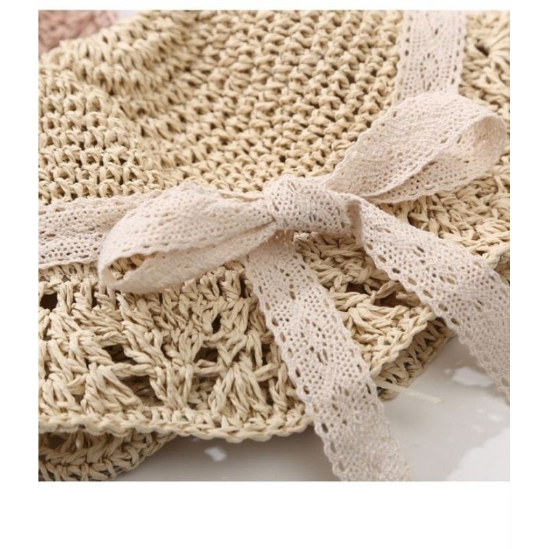 Mũ cối vành bèo đan tay thắt nơ trẻ em siêu dễ thương mang nhẹ dễ gắp gọn thích hợp đi chơi NaHi ngochieu1111