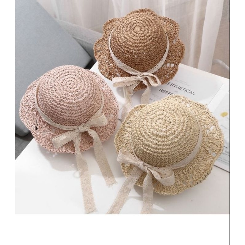 Mũ cối vành bèo đan tay thắt nơ trẻ em siêu dễ thương mang nhẹ dễ gắp gọn thích hợp đi chơi NaHi ngochieu1111