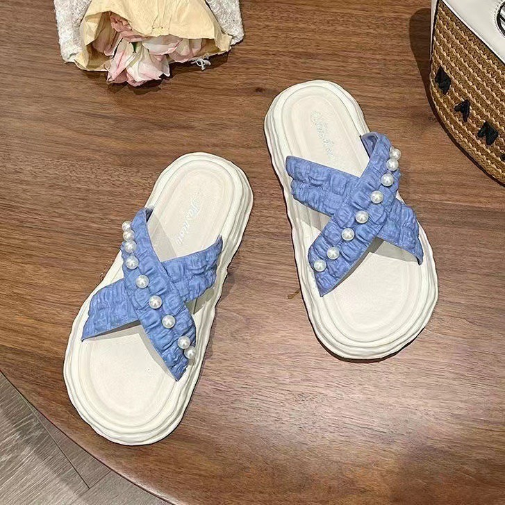 Dép nữ quai chéo đính hạt  màu patsel siêu đẹp , Dép nữ bánh bèo 2023