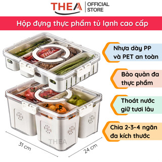Hộp nhựa đựng thực phẩm, hộp bảo quản đa thực phẩm rau củ quả tủ lạnh 2-3-4 ngăn có lỗ thoát nước và nắp khóa – THEA