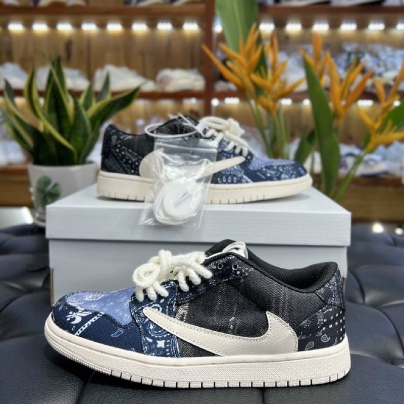 Giày Thể Thao Sneaker SB Dunk Low x Travis Thổ Cẩm Xanh Blue Nam Nữ Tặng Tất