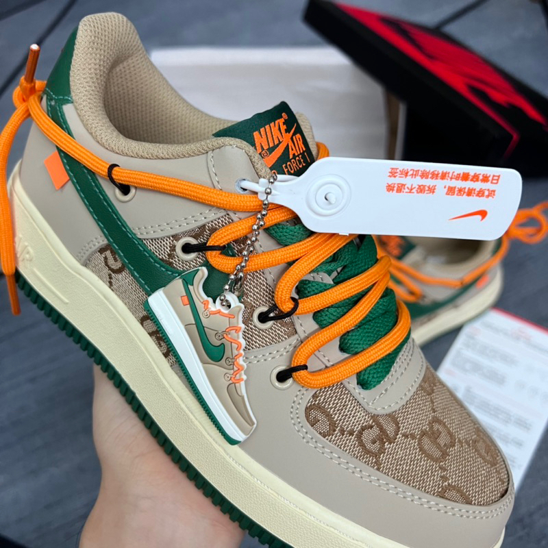 Giày AF1 Low Custom Guci Xám Xanh Lai Au