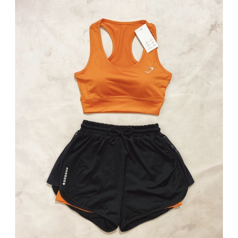 Bộ bra tập gym yoga earobic kết hợp quần đùi 2 lớp cho nữ - Đồ tập gym yoga erobic chạy bộ nữ