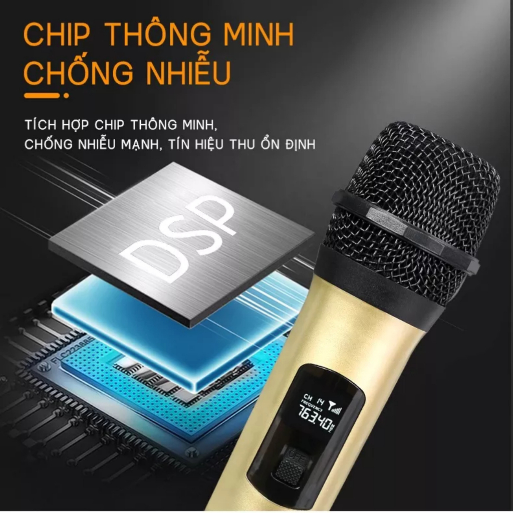 Micro không dây Ontekco E6 /MV02 / MV01  gold bắt sóng tốt, hút âm mạnh dùng các loại loa bảo hành 12 tháng