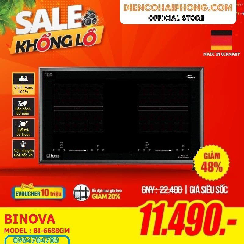 Bếp từ đôi Binova BI-6688GM Germany ( tặng quạt điều hoà , chảo , aptomat , đĩa nướng vv.. )