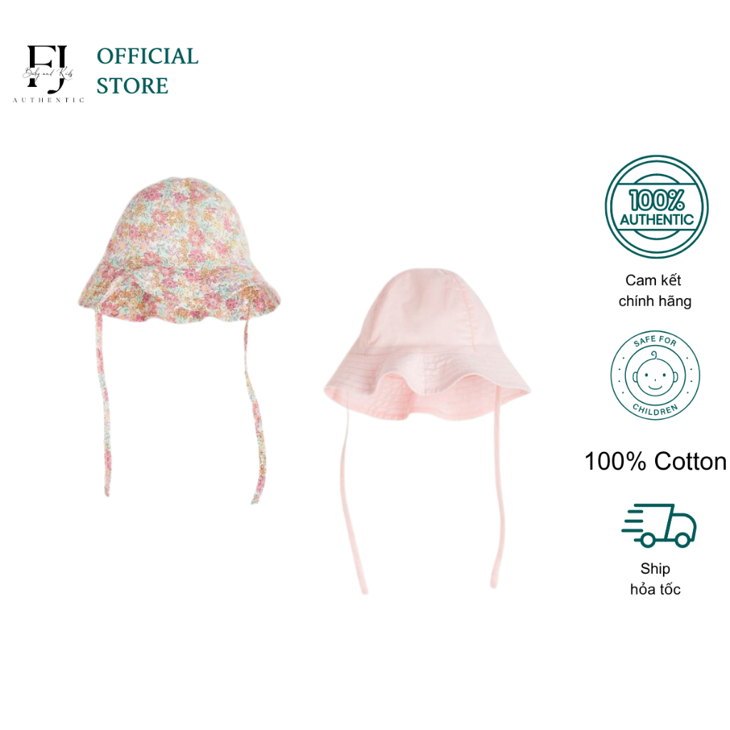 Mũ vành bé gái HM nón hồng có dây buộc chất liệu cotton xinh xắn chính hãng cho bé 2 tháng đến 2 tuổi