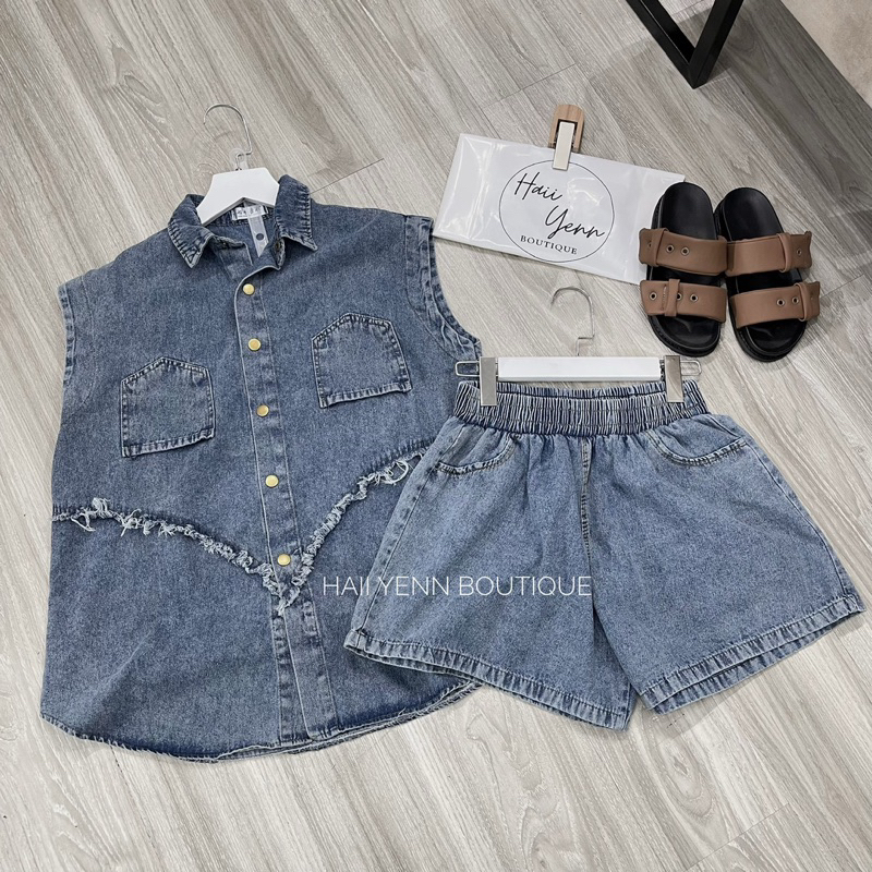 Set bộ jeans sát nách túi ngược