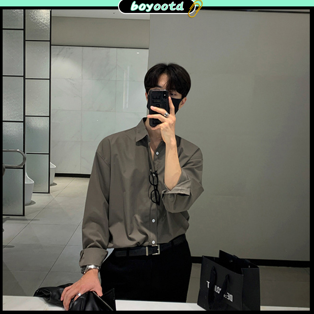 Áo sơ mi dài tay nam form rộng Áo sơ mi nam xám ÁO khoác màu trơn đơn giản thời trang theo phong cách hàn quốc