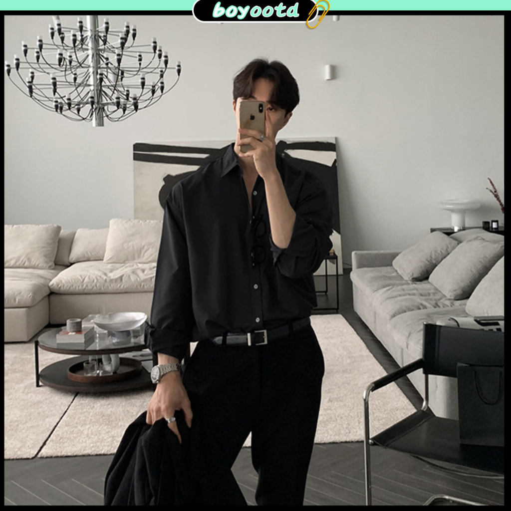 Áo sơ mi dài tay nam form rộng Áo sơ mi nam xám ÁO khoác màu trơn đơn giản thời trang theo phong cách hàn quốc