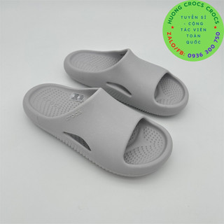 Dép lê crocs mellow slide cho cả nam và nữ màu ghi, hàng chuẩn xịn, full box