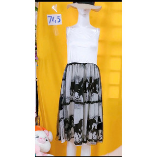 đầm dây trắng váy hoạ tiết phối lưới freesize.S745